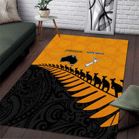 Australia New Zealand Rugby Area Rug Gold Aboriginal Wallabies and Maori Black Fern - Polynesian Pride