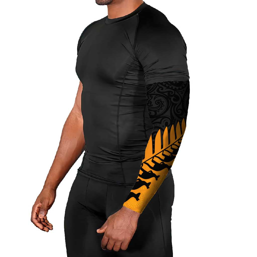 Australia New Zealand Rugby Arm Sleeves Gold Aboriginal Wallabies and Maori Black Fern - Polynesian Pride