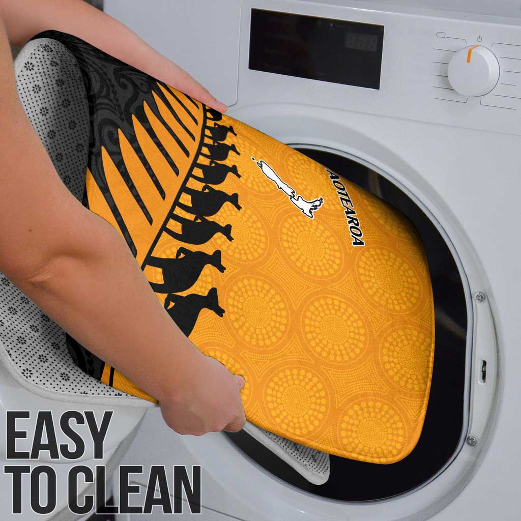 Australia New Zealand Rugby Bathroom Set Gold Aboriginal Wallabies and Maori Black Fern - Polynesian Pride