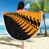 Australia New Zealand Rugby Beach Blanket Gold Aboriginal Wallabies and Maori Black Fern - Polynesian Pride