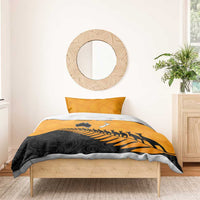 Australia New Zealand Rugby Bedding Set Gold Aboriginal Wallabies and Maori Black Fern - Polynesian Pride