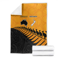 Australia New Zealand Rugby Blanket Gold Aboriginal Wallabies and Maori Black Fern - Polynesian Pride