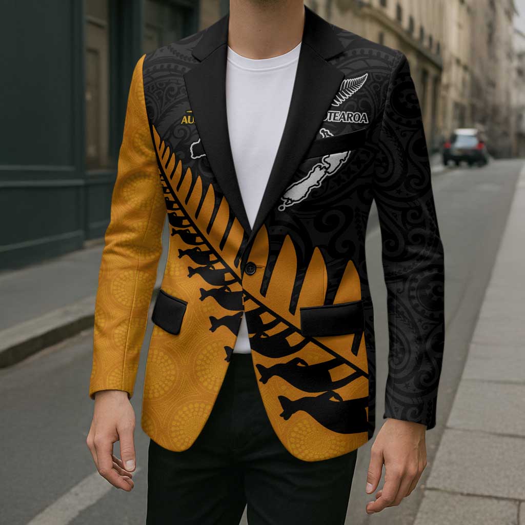 Australia New Zealand Rugby Blazer Gold Aboriginal Wallabies and Maori Black Fern - Polynesian Pride