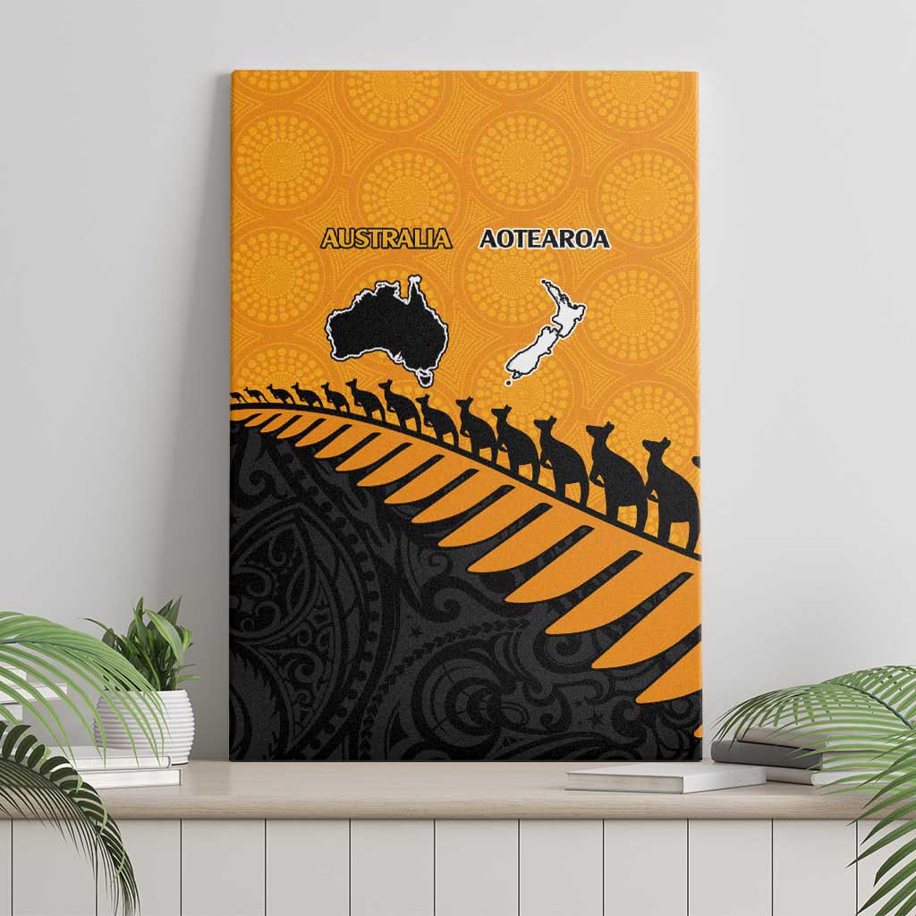 Australia New Zealand Rugby Canvas Wall Art Gold Aboriginal Wallabies and Maori Black Fern - Polynesian Pride