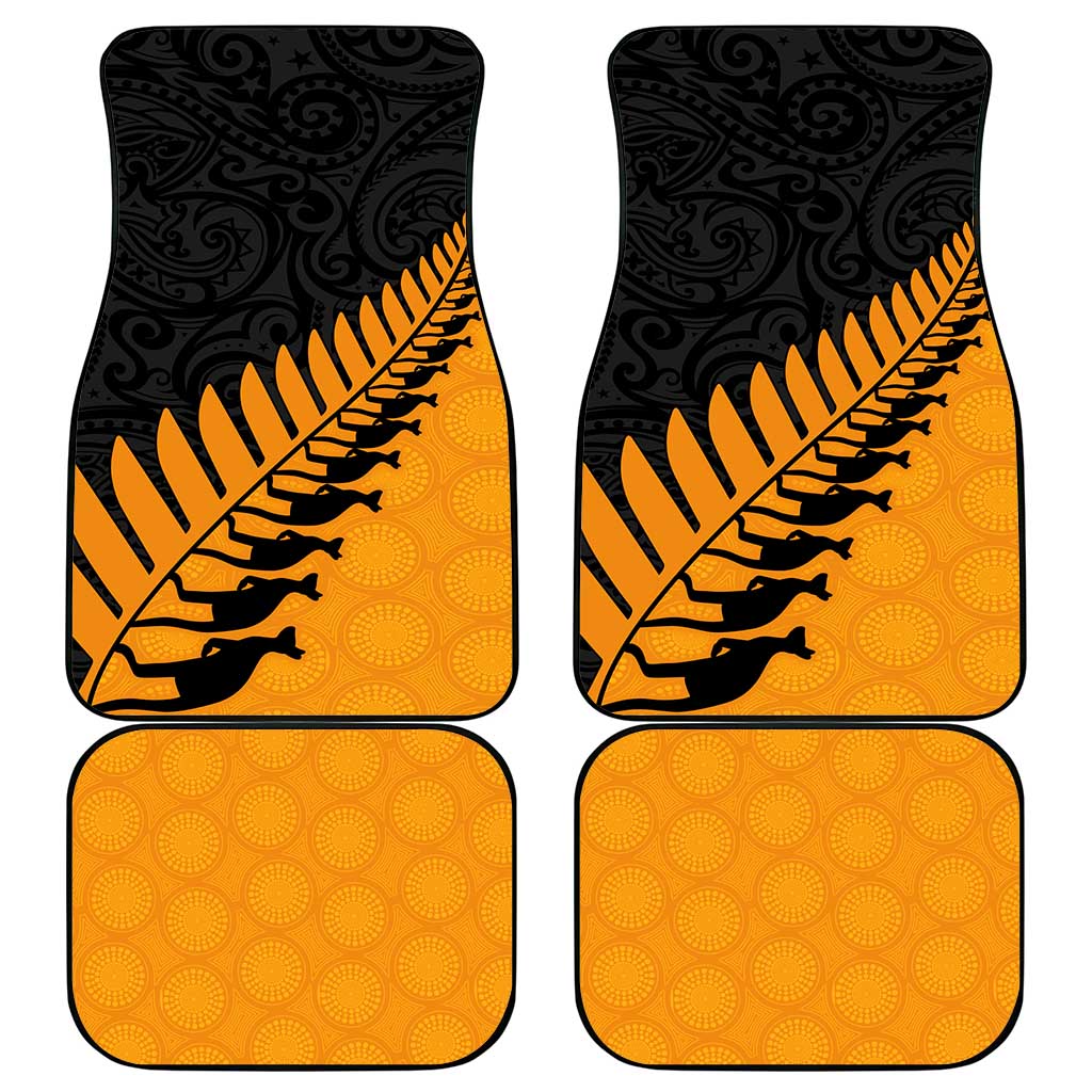 Australia New Zealand Rugby Car Mats Gold Aboriginal Wallabies and Maori Black Fern - Polynesian Pride