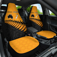 Australia New Zealand Rugby Car Seat Cover Gold Aboriginal Wallabies and Maori Black Fern - Polynesian Pride