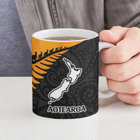 Australia New Zealand Rugby Ceramic Mug Gold Aboriginal Wallabies and Maori Black Fern - Polynesian Pride