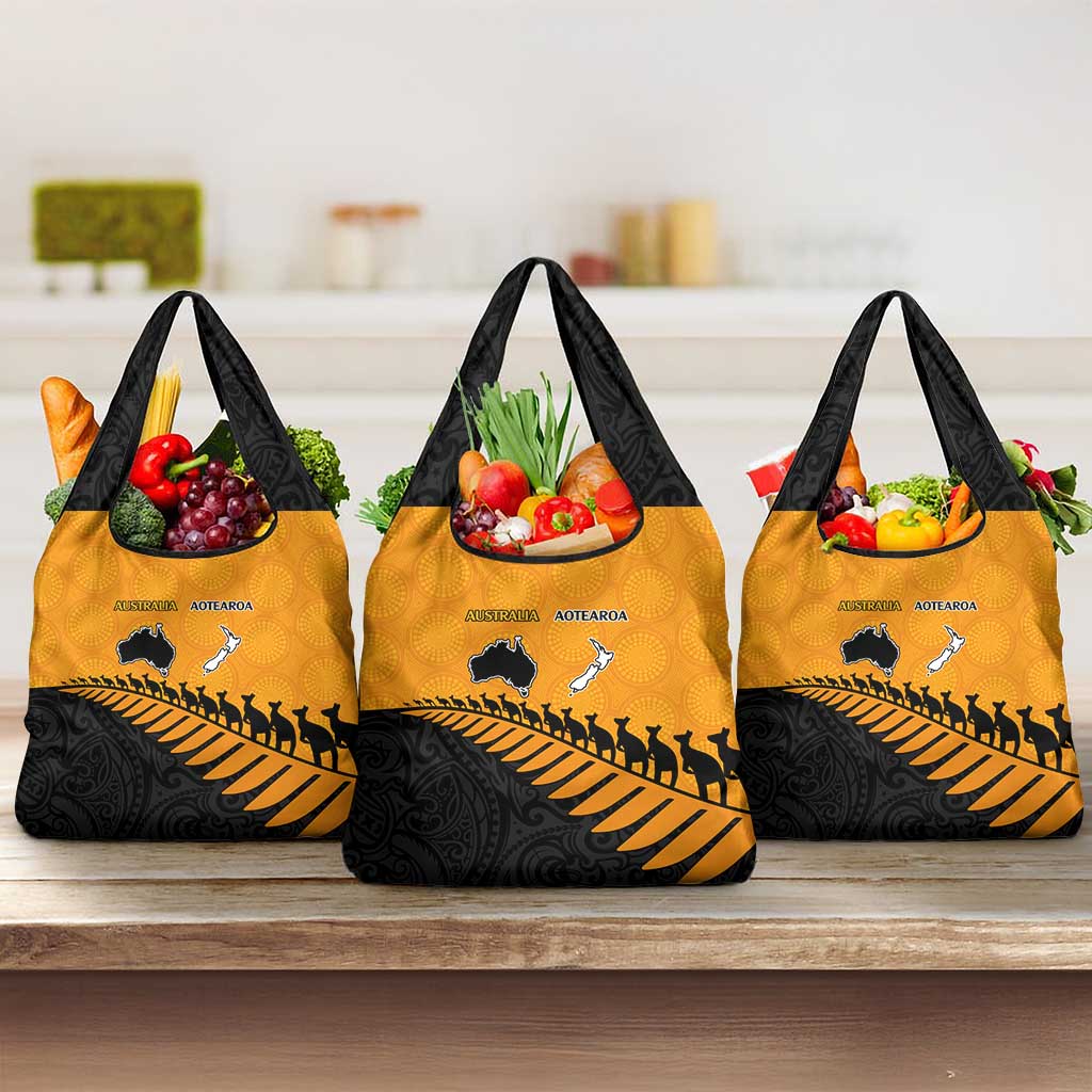 Australia New Zealand Rugby Grocery Bag Gold Aboriginal Wallabies and Maori Black Fern - Polynesian Pride