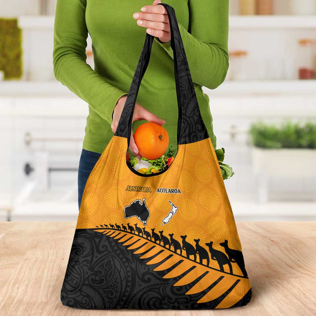 Australia New Zealand Rugby Grocery Bag Gold Aboriginal Wallabies and Maori Black Fern - Polynesian Pride