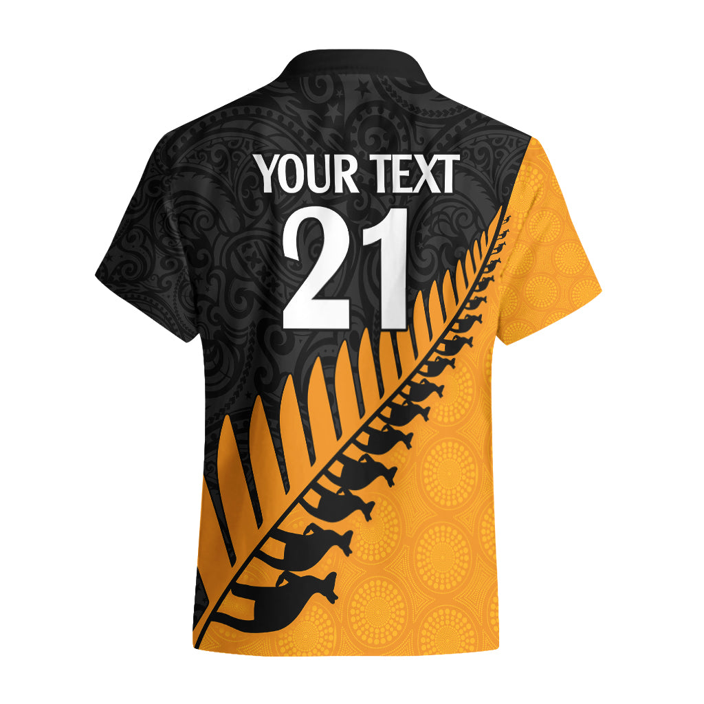 Custom Australia Wallabies and Aotearoa Rugby Hawaiian Shirt Kangaroo Black Fern Maori Gold Vibe LT9 - Polynesian Pride