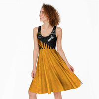 Australia New Zealand Rugby Midi Dress Gold Aboriginal Wallabies and Maori Black Fern - Polynesian Pride