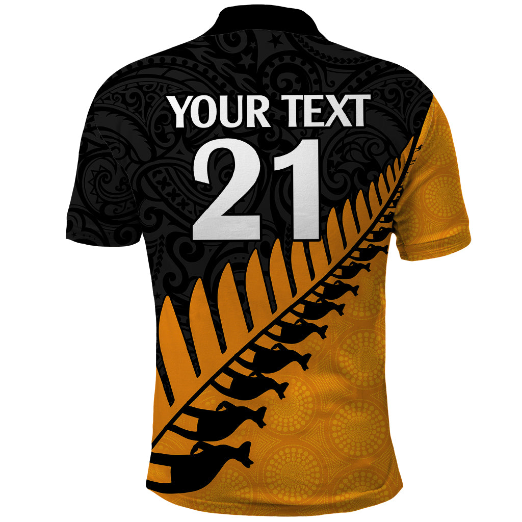 Custom Australia Wallabies and Aotearoa Rugby Polo Shirt Kangaroo Black Fern Maori Gold Vibe LT9 - Polynesian Pride