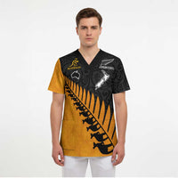 Australia New Zealand Rugby Scrub Top Gold Aboriginal Wallabies and Maori Black Fern - Polynesian Pride
