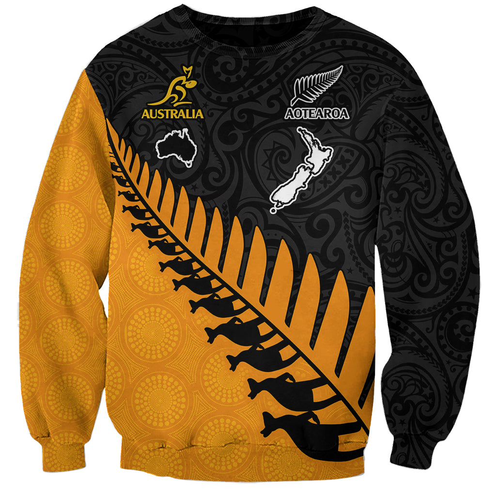 Custom Australia Wallabies and Aotearoa Rugby Sweatshirt Kangaroo Black Fern Maori Gold Vibe LT9 Unisex Gold - Polynesian Pride