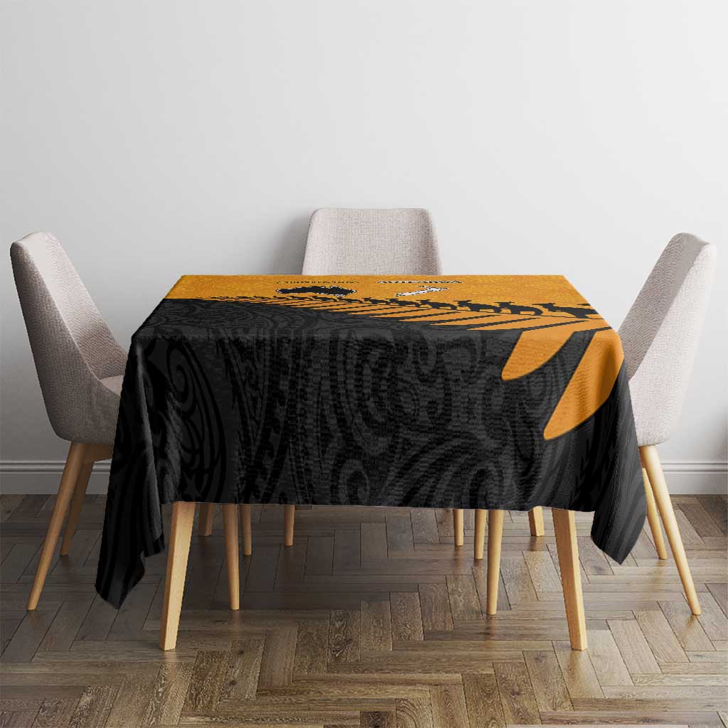 Australia New Zealand Rugby Tablecloth Gold Aboriginal Wallabies and Maori Black Fern - Polynesian Pride