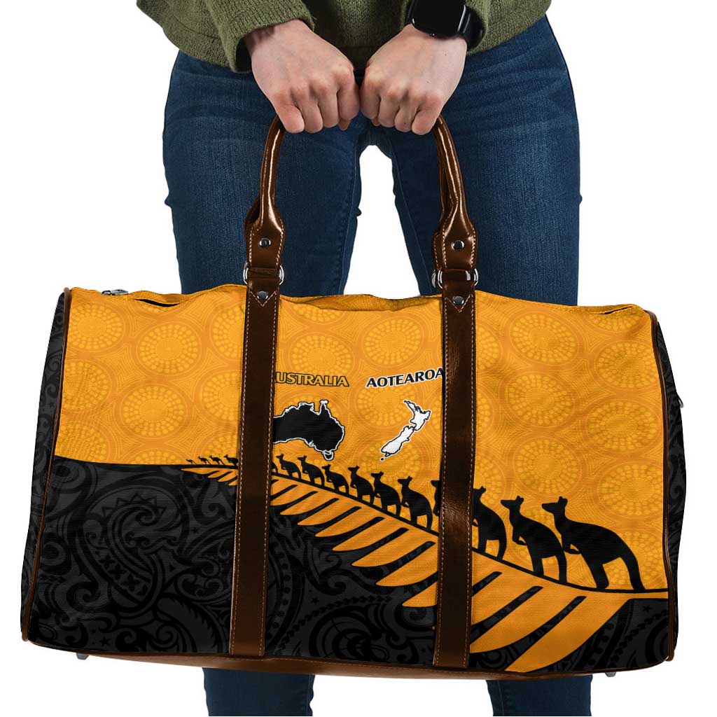 Australia New Zealand Rugby Travel Bag Gold Aboriginal Wallabies and Maori Black Fern - Polynesian Pride