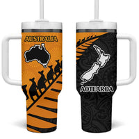Australia New Zealand Rugby Tumbler With Handle Gold Aboriginal Wallabies and Maori Black Fern - Polynesian Pride