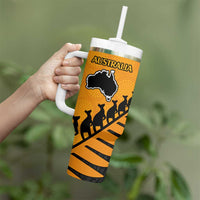Australia New Zealand Rugby Tumbler With Handle Gold Aboriginal Wallabies and Maori Black Fern - Polynesian Pride