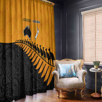 Australia New Zealand Rugby Window Curtain Gold Aboriginal Wallabies and Maori Black Fern - Polynesian Pride