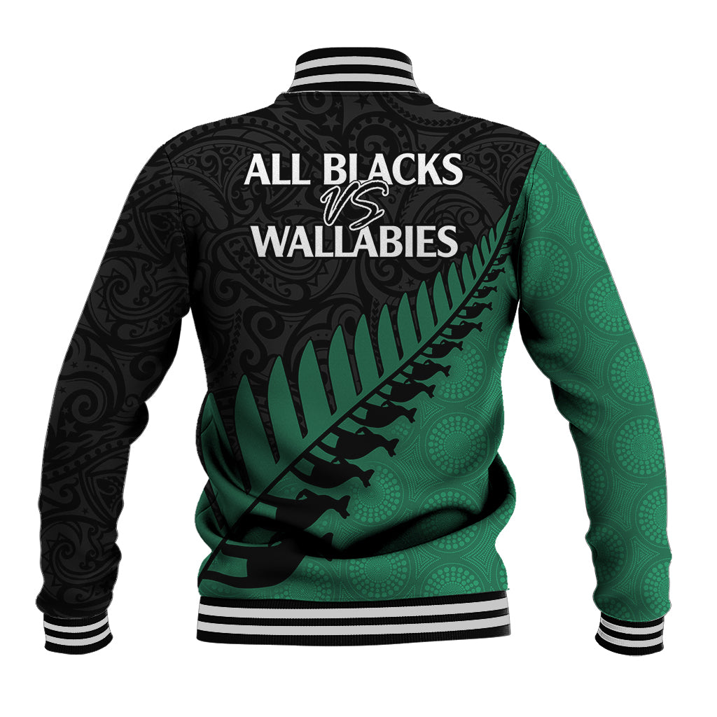 Australia Wallabies and Aotearoa Rugby Baseball Jacket Kangaroo Black Fern Maori Green Vibe LT9 - Polynesian Pride