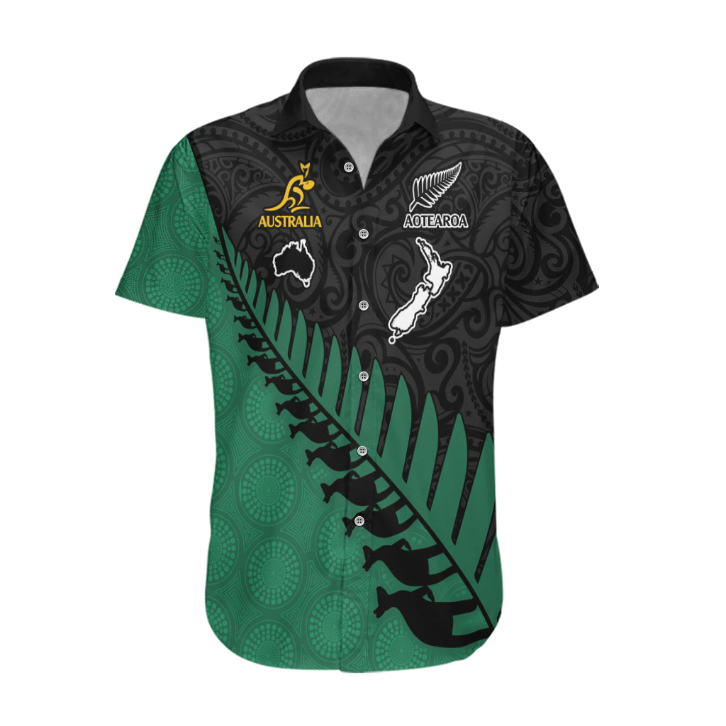 Australia Wallabies and Aotearoa Rugby Hawaiian Shirt Kangaroo Black Fern Maori Green Vibe LT9 Green - Polynesian Pride