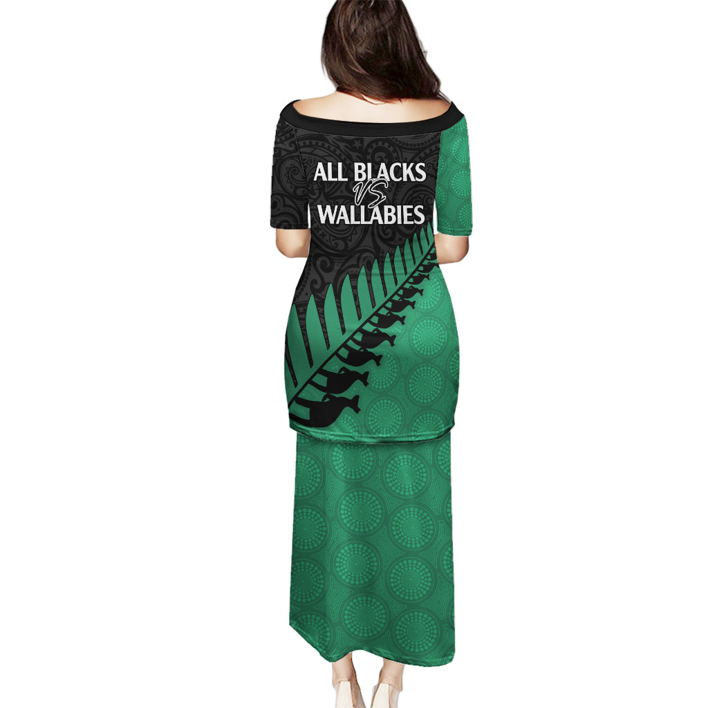 Australia Wallabies and Aotearoa Rugby Puletasi Kangaroo Black Fern Maori Green Vibe LT9 - Polynesian Pride