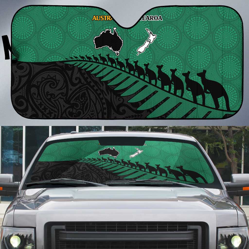 Australia New Zealand Rugby Auto Sun Shade Green Aboriginal Wallabies and Maori Black Fern - Polynesian Pride