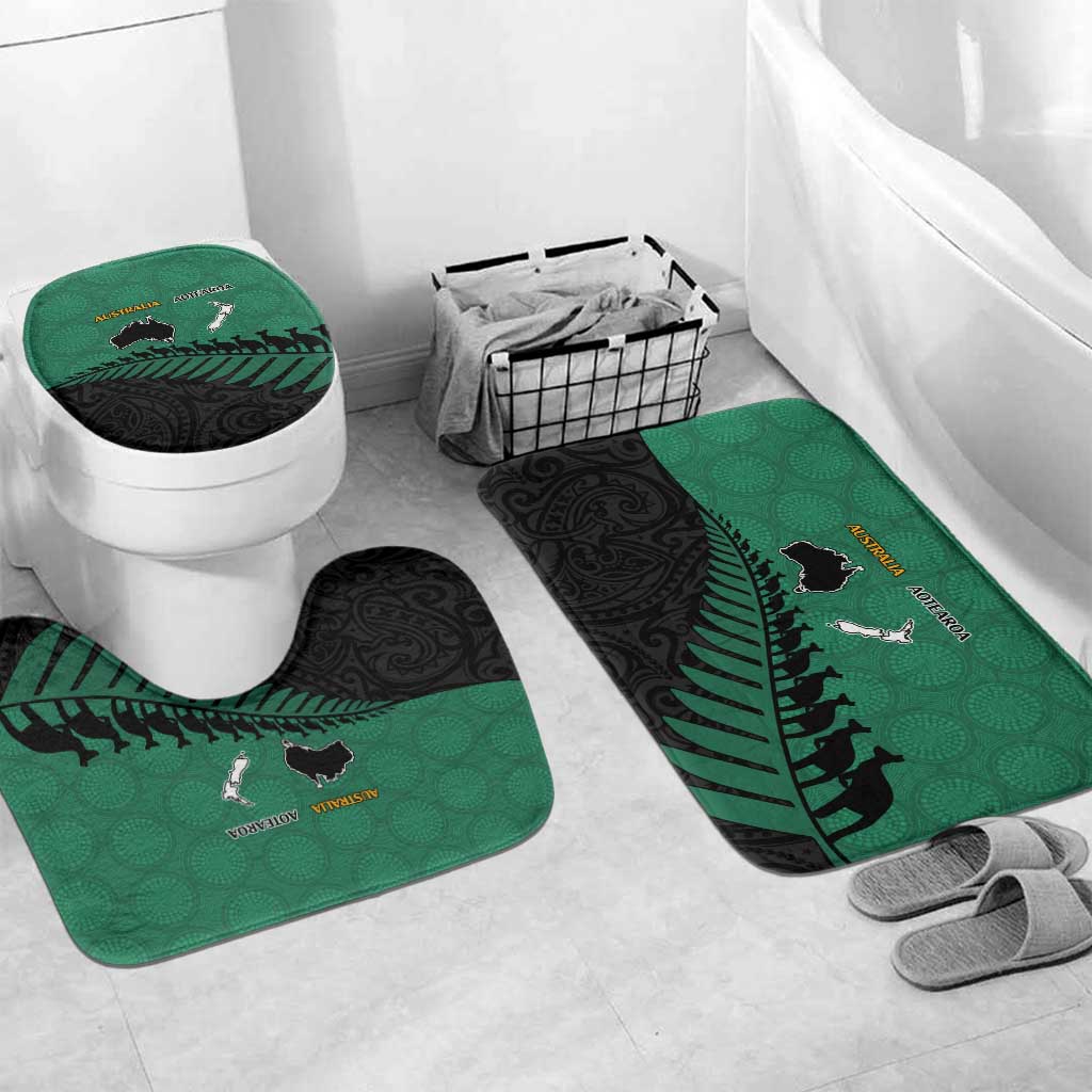 Australia New Zealand Rugby Bathroom Set Green Aboriginal Wallabies and Maori Black Fern - Polynesian Pride