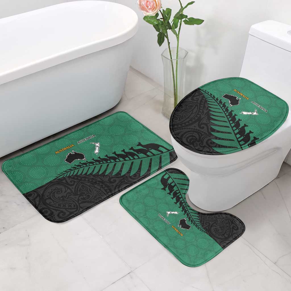 Australia New Zealand Rugby Bathroom Set Green Aboriginal Wallabies and Maori Black Fern - Polynesian Pride