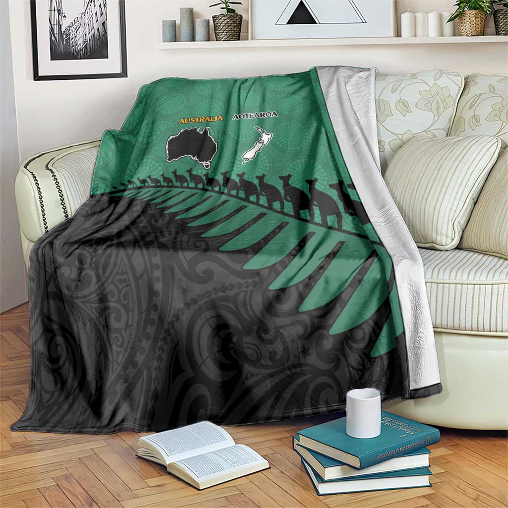 Australia New Zealand Rugby Blanket Green Aboriginal Wallabies and Maori Black Fern - Polynesian Pride