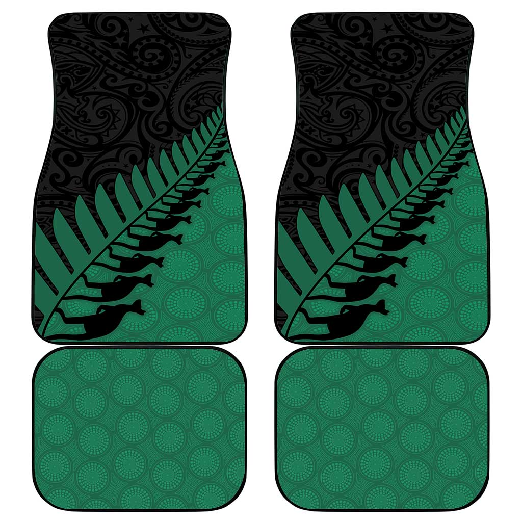Australia New Zealand Rugby Car Mats Green Aboriginal Wallabies and Maori Black Fern - Polynesian Pride