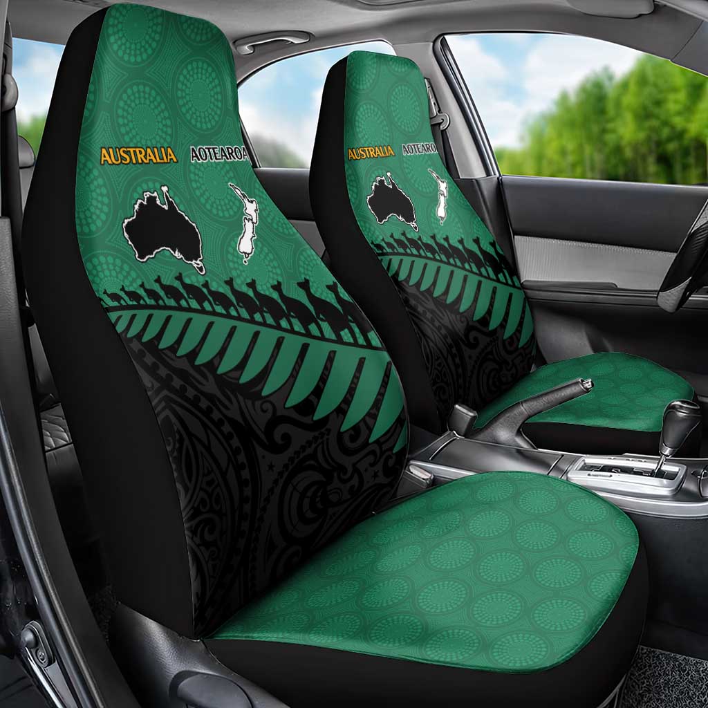 Australia New Zealand Rugby Car Seat Cover Green Aboriginal Wallabies and Maori Black Fern - Polynesian Pride