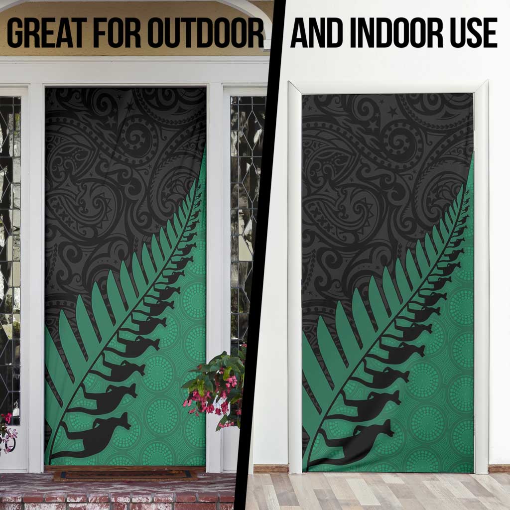 Australia New Zealand Rugby Door Cover Green Aboriginal Wallabies and Maori Black Fern - Polynesian Pride