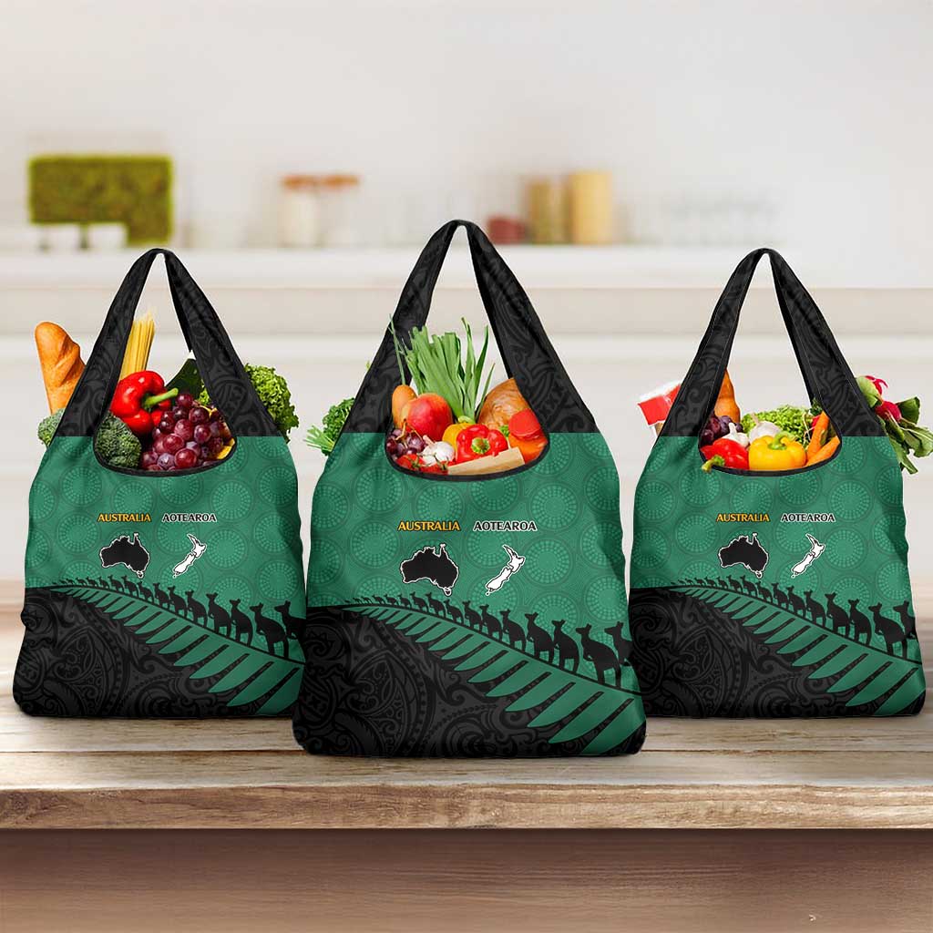 Australia New Zealand Rugby Grocery Bag Green Aboriginal Wallabies and Maori Black Fern - Polynesian Pride