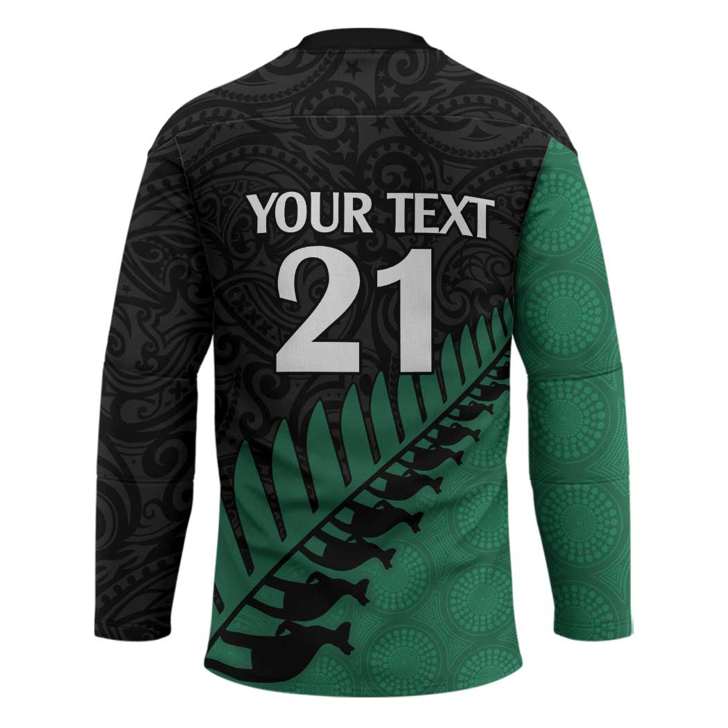 Australia New Zealand Rugby Hockey Jersey Green Aboriginal Wallabies and Maori Black Fern - Polynesian Pride