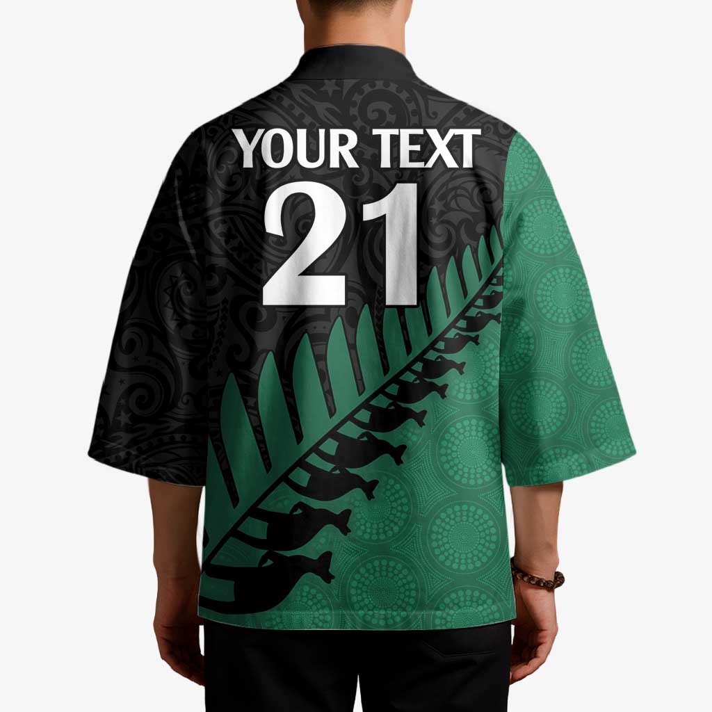 Australia New Zealand Rugby Kimono Green Aboriginal Wallabies and Maori Black Fern - Polynesian Pride