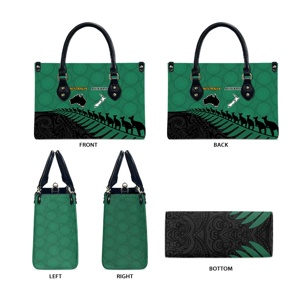 Australia New Zealand Rugby Leather Bag Green Aboriginal Wallabies and Maori Black Fern - Polynesian Pride