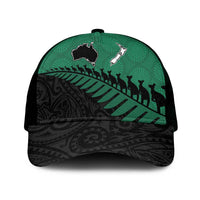 Australia New Zealand Rugby Mesh Trucker Cap Green Aboriginal Wallabies and Maori Black Fern - Polynesian Pride