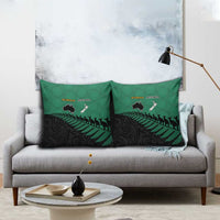 Australia New Zealand Rugby Pillow Cover Green Aboriginal Wallabies and Maori Black Fern - Polynesian Pride