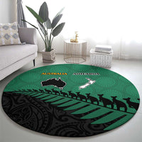 Australia New Zealand Rugby Round Carpet Green Aboriginal Wallabies and Maori Black Fern - Polynesian Pride