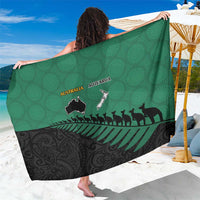 Australia New Zealand Rugby Sarong Green Aboriginal Wallabies and Maori Black Fern - Polynesian Pride