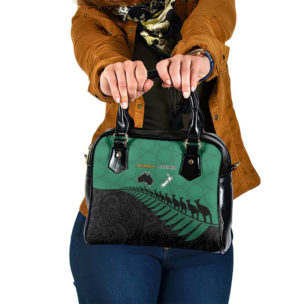 Australia New Zealand Rugby Shoulder Handbag Green Aboriginal Wallabies and Maori Black Fern - Polynesian Pride