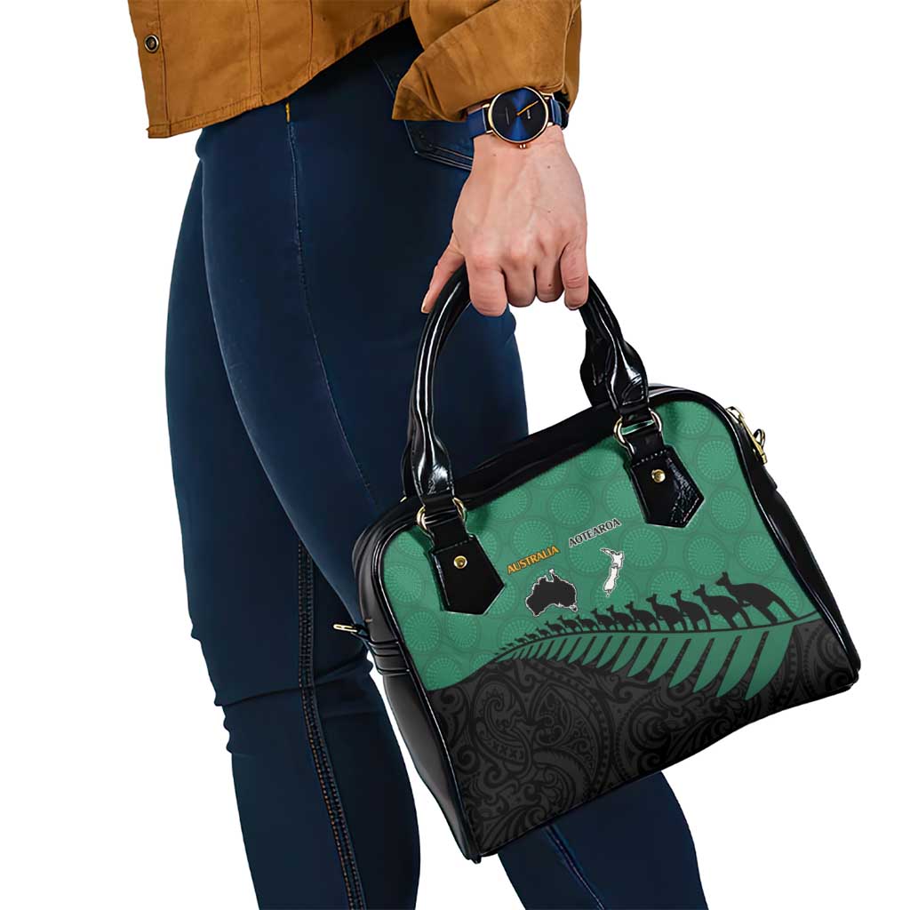 Australia New Zealand Rugby Shoulder Handbag Green Aboriginal Wallabies and Maori Black Fern - Polynesian Pride