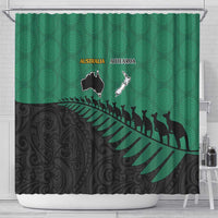 Australia New Zealand Rugby Shower Curtain Green Aboriginal Wallabies and Maori Black Fern - Polynesian Pride