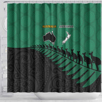 Australia New Zealand Rugby Shower Curtain Green Aboriginal Wallabies and Maori Black Fern - Polynesian Pride