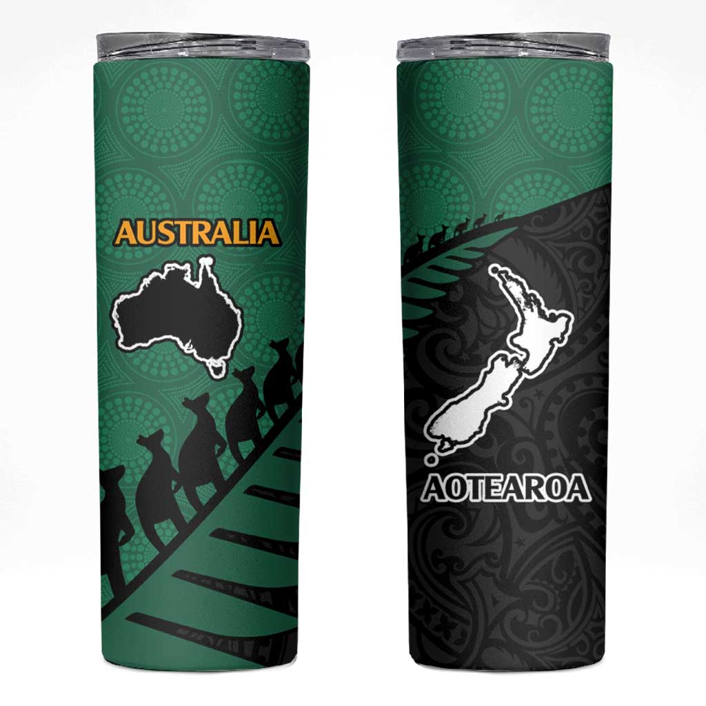 Australia New Zealand Rugby Skinny Tumbler Green Aboriginal Wallabies and Maori Black Fern - Polynesian Pride