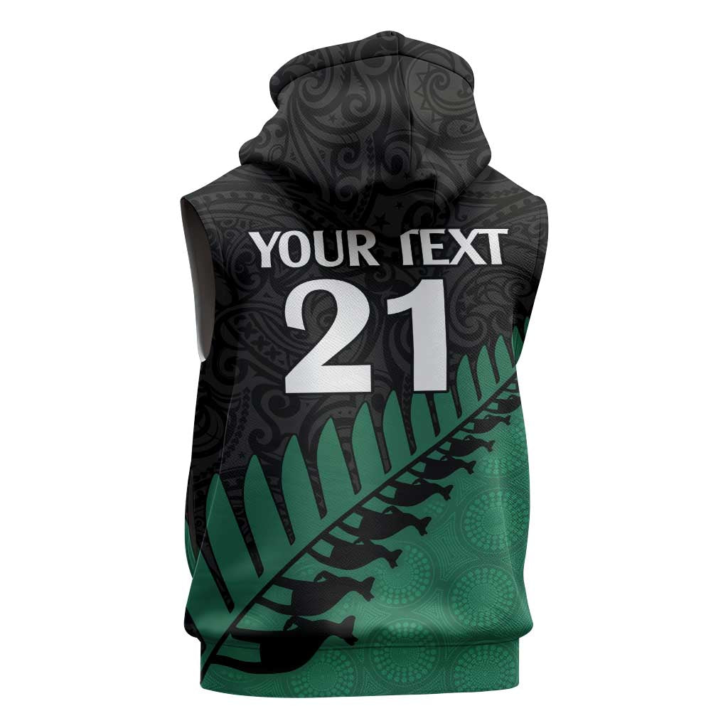 Australia New Zealand Rugby Sleeveless Zip Hoodie Green Aboriginal Wallabies and Maori Black Fern LT9 - Polynesian Pride