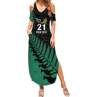 Custom Australia Wallabies and Aotearoa Rugby Summer Maxi Dress Kangaroo Black Fern Maori Green Vibe LT9 Women Green - Polynesian Pride