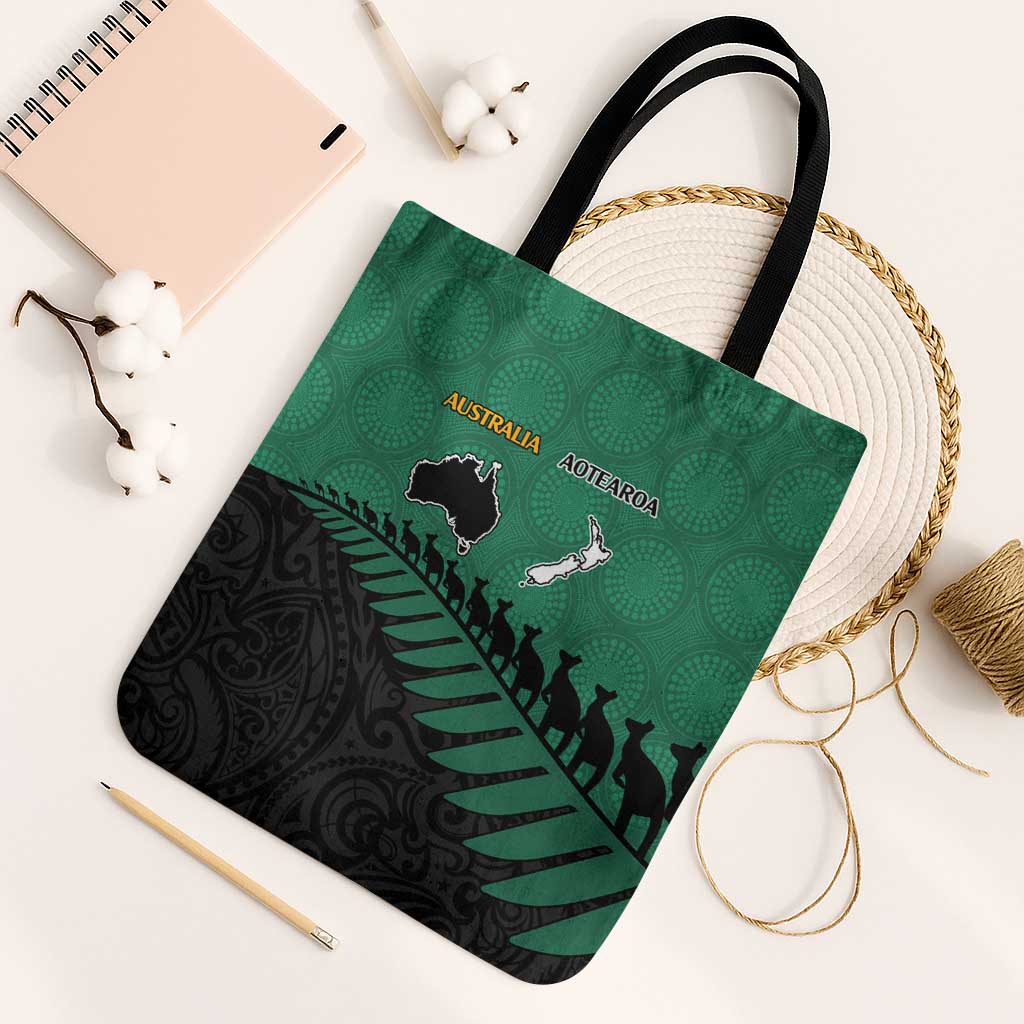 Australia New Zealand Rugby Tote Bag Green Aboriginal Wallabies and Maori Black Fern - Polynesian Pride