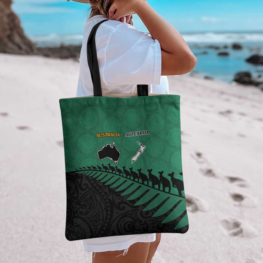 Australia New Zealand Rugby Tote Bag Green Aboriginal Wallabies and Maori Black Fern - Polynesian Pride